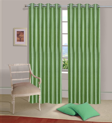 35% OFF on Handloomdaddy Polyester Green Solid Eyelet Curtain
