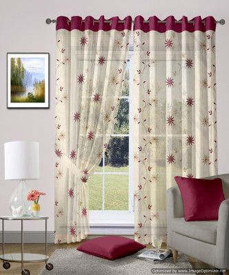33% OFF on Vorhang Tissue Maroon Floral Eyelet Curtain
