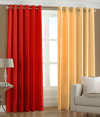 66% OFF on HomeZaara Polyester Red, Yellow Solid Eyelet Curtain