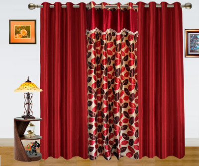 43% OFF on Dekor World Polyester Maroon Damask Eyelet Curtain