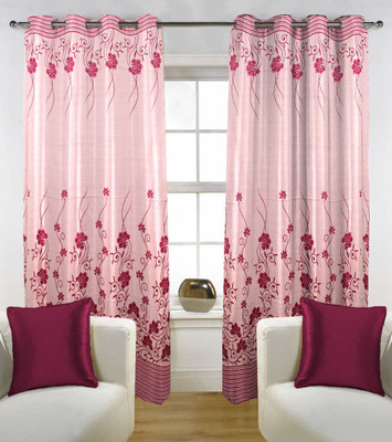 46% OFF on Handloom Factory Polycotton Red Floral Eyelet Curtain