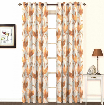 Skipper Polyester, Viscose Orange Floral Eyelet Curtain
