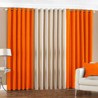 33% OFF on Pindia Polyester Orange, Cream Solid Eyelet Curtain