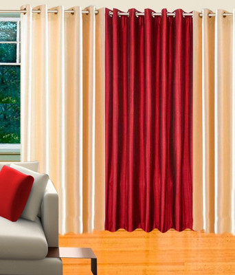 44% OFF on Hargunz Polycotton Beige, Maroon Solid Eyelet Curtain