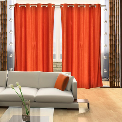 55% OFF on Home Candy Polyester Orange Printed Ring Rod Curtain