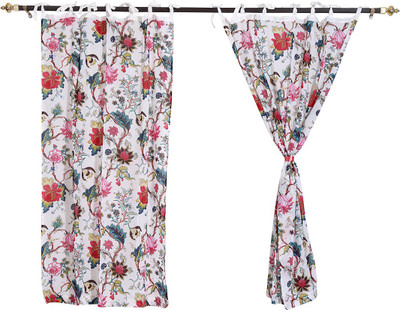 42% OFF on Rajrang Cotton White Floral Tab Top Curtain