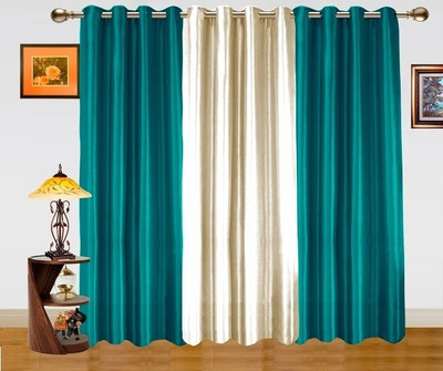 59% OFF on Dekor World Polyester White, Blue Solid Eyelet Curtain