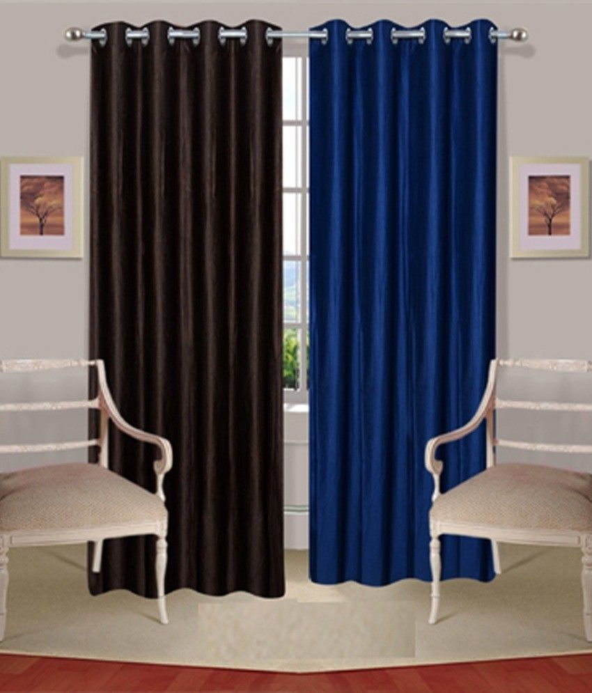 68% OFF on Fogg Polyester Blue, Brown Solid Tab Top Curtain