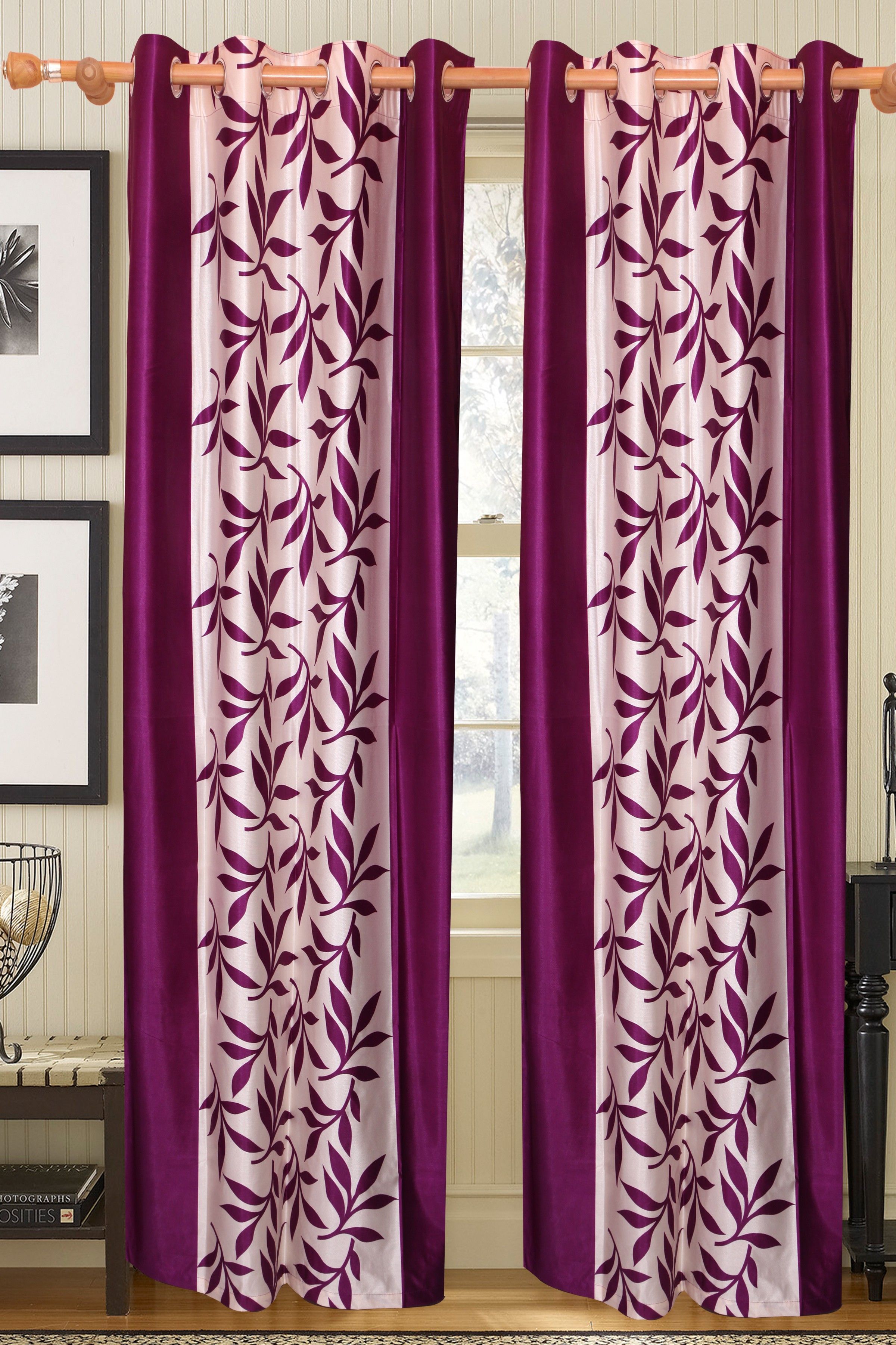 57% OFF on Vrinda Polyester Purple Printed Tab Top Curtain