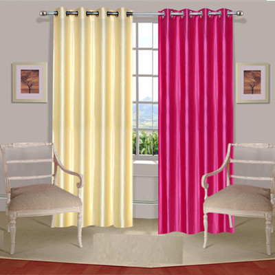 44% OFF on Handloomdaddy Polyester Beige, Pink Printed Eyelet Curtain