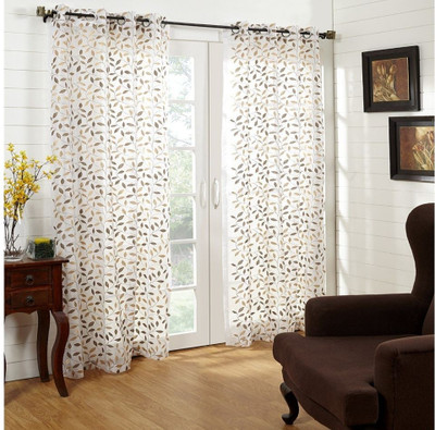 At Home Polycotton Brown Floral Eyelet Curtain