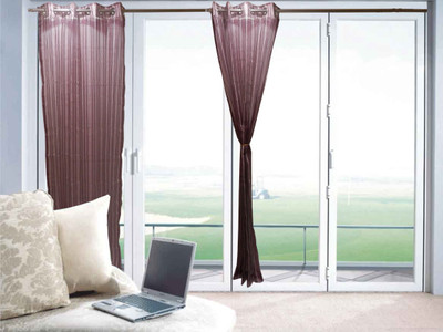 55% OFF on Furnishing Centre Polyester Wine Striped Eyelet Curtain