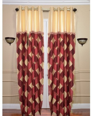 20% OFF on Handloomhub Polyester Maroon Checkered Eyelet Curtain