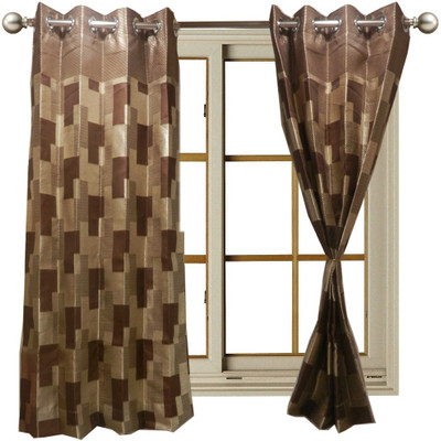 70% OFF on Furnishing Centre Polyester Brown Checkered Eyelet Curtain