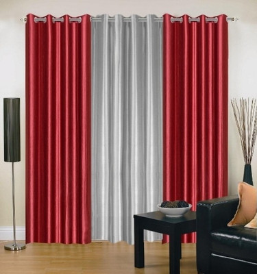 56% OFF on IWS Polyester Silver, Red Solid Eyelet Curtain