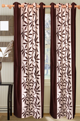 66% OFF on Vrinda Polyester Chocolate Floral Eyelet Curtain