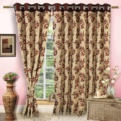 58% OFF on Vorhang Jacquard Maroon Floral Eyelet Curtain