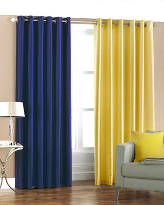 33% OFF on Pindia Polyester Blue, Yellow Printed Eyelet Curtain