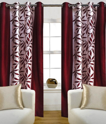 67% OFF on Optimistic Home Furnishing Polyester Maroon Floral Eyelet Curtain