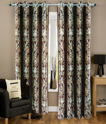 66% OFF on Urban Arts Polyester Brown Floral Ring Rod Curtain