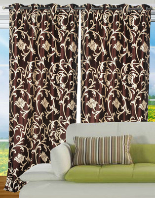 66% OFF on Decor Vatika Polyester Brown Abstract Eyelet Curtain