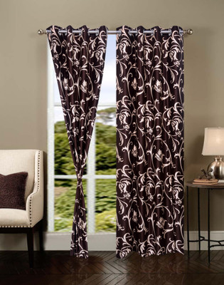 54% OFF on Optimistic Home Furnishing Polyester Brown Floral Eyelet Curtain