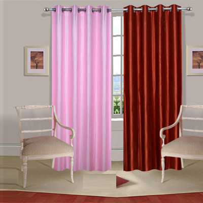 43% OFF on Handloomdaddy Polyester Pink, Brown Abstract Eyelet Curtain