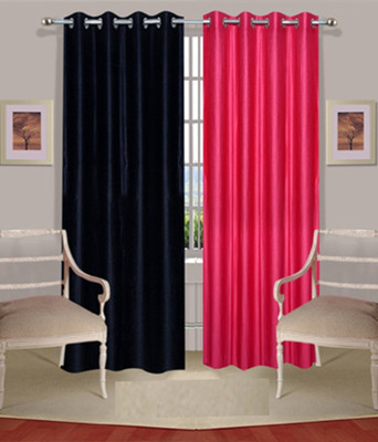 68% OFF on Fogg Polyester Pink, Black Solid Tab Top Curtain
