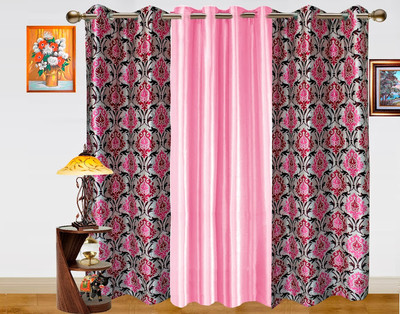 44% OFF on Dekor World Polyester Purple, Pink Damask Eyelet Curtain