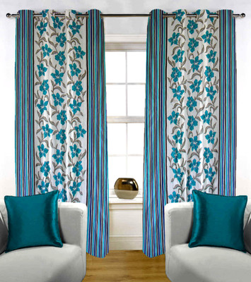 50% OFF on Kings Polycotton Blue Printed Eyelet Curtain