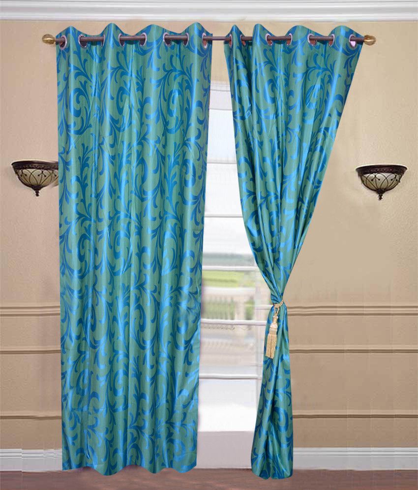 66% OFF on HomeZaara Polyester Blue Floral Eyelet Curtain