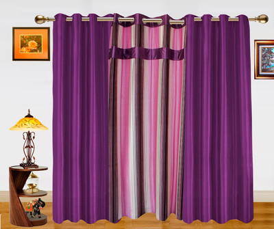 44% OFF on Dekor World Polyester Purple Floral Eyelet Curtain