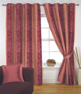 45% OFF on Fabutex Polyester Pink Floral Eyelet Curtain