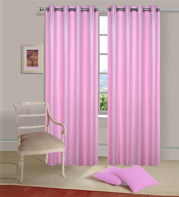 45% OFF on Handloomdaddy Polyester Pink Floral Tab Top Curtain