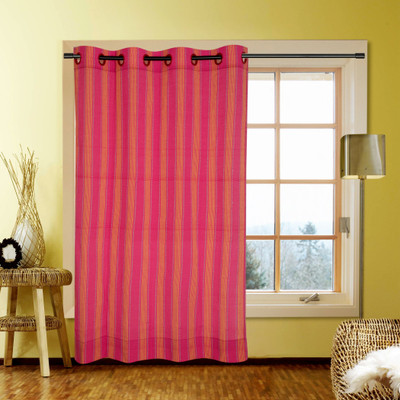 62% OFF on Kings Polycotton Pink Striped Eyelet Curtain