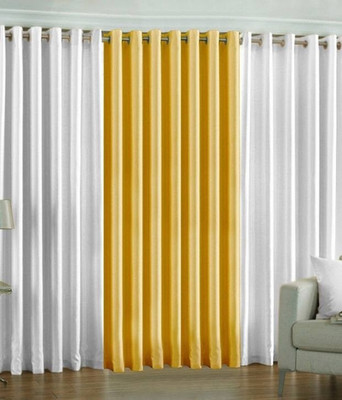 44% OFF on Hargunz Polycotton White, Yellow Self Design Eyelet Curtain