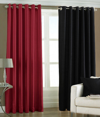 66% OFF on HomeZaara Polyester Red, Black Solid Eyelet Curtain