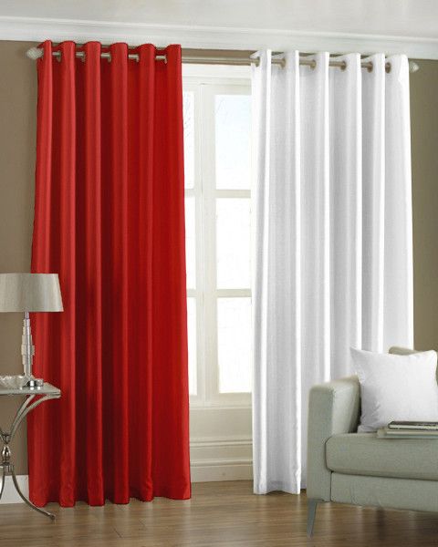 33% OFF on Pindia Polyester Red, White Solid Eyelet Curtain