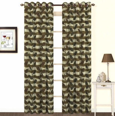 9% OFF on Skipper Polyester, Viscose, Blends Brown Floral Eyelet Curtain