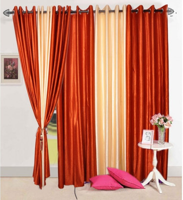 Handloomhub Polyester Rust Solid Eyelet Curtain