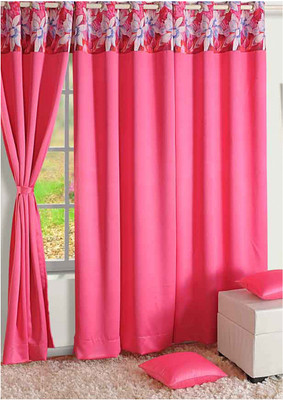 14% OFF on Swayam Silk Pink, Blue Floral Eyelet Curtain