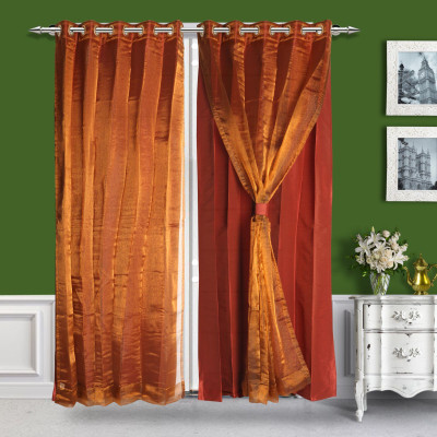 9% OFF on Just Linen Polyester, Tissue Brown Solid Eyelet Curtain