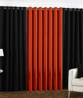 66% OFF on HomeZaara Polyester Black, Orange Solid Eyelet Curtain