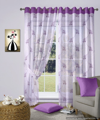 50% OFF on Vorhang Tissue Purple Floral Eyelet Curtain
