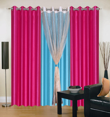43% OFF on Hargunz Pink, Light Blue Solid Eyelet Curtain