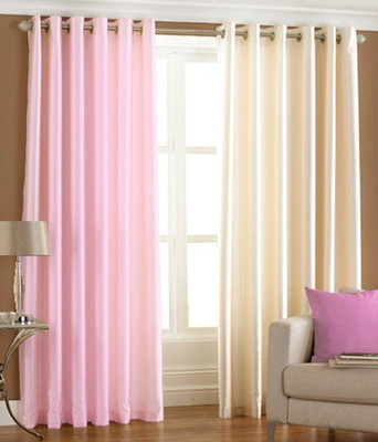 34% OFF on Hargunz Polyester Pink, Beige Floral Eyelet Curtain