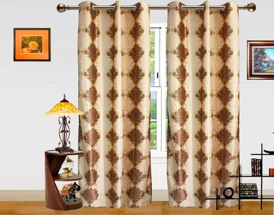 50% OFF on Dekor World Polyester Beige, Brown Floral Eyelet Curtain