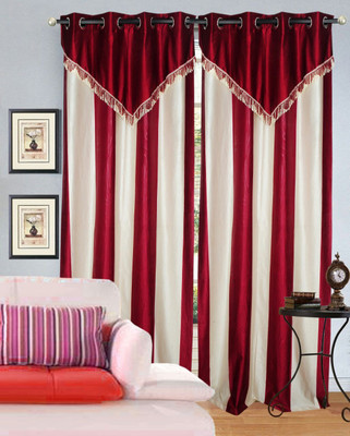 55% OFF on Decor Vatika Polyester Maroon Abstract Eyelet Curtain
