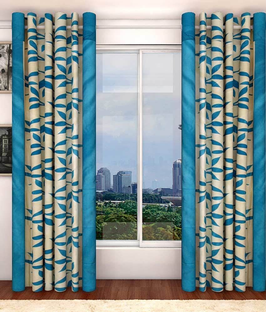 24% OFF on Handloomhub Polyester Blue Floral Eyelet Curtain