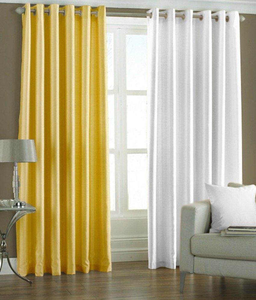 66% OFF on HomeZaara Polyester Yellow, White Solid Eyelet Curtain